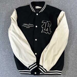 H&M‎ Varsity Jacket Youth 14+ Black White Letterman Bomber Snap Front